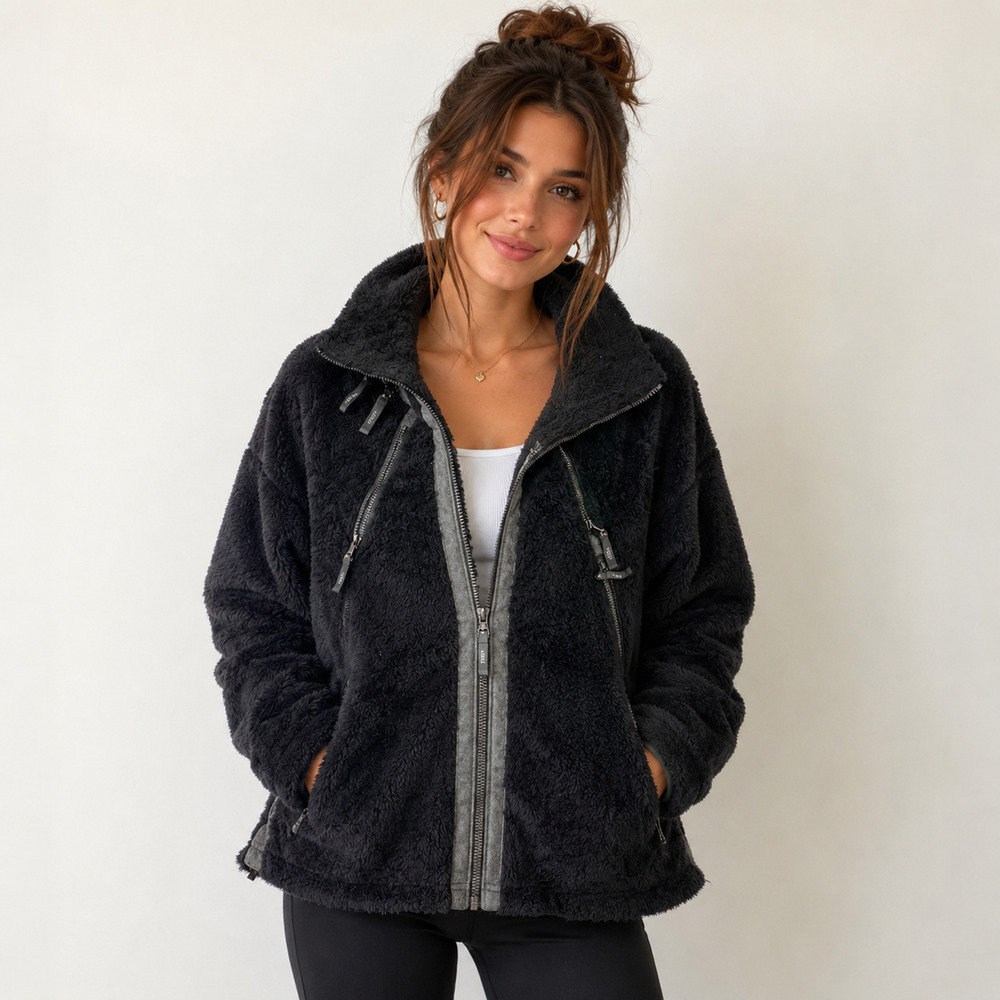 Kuhl Flight Sherpa Fleece Full Zip Hooded Black Jacket Women's M Gorpcore AS IS